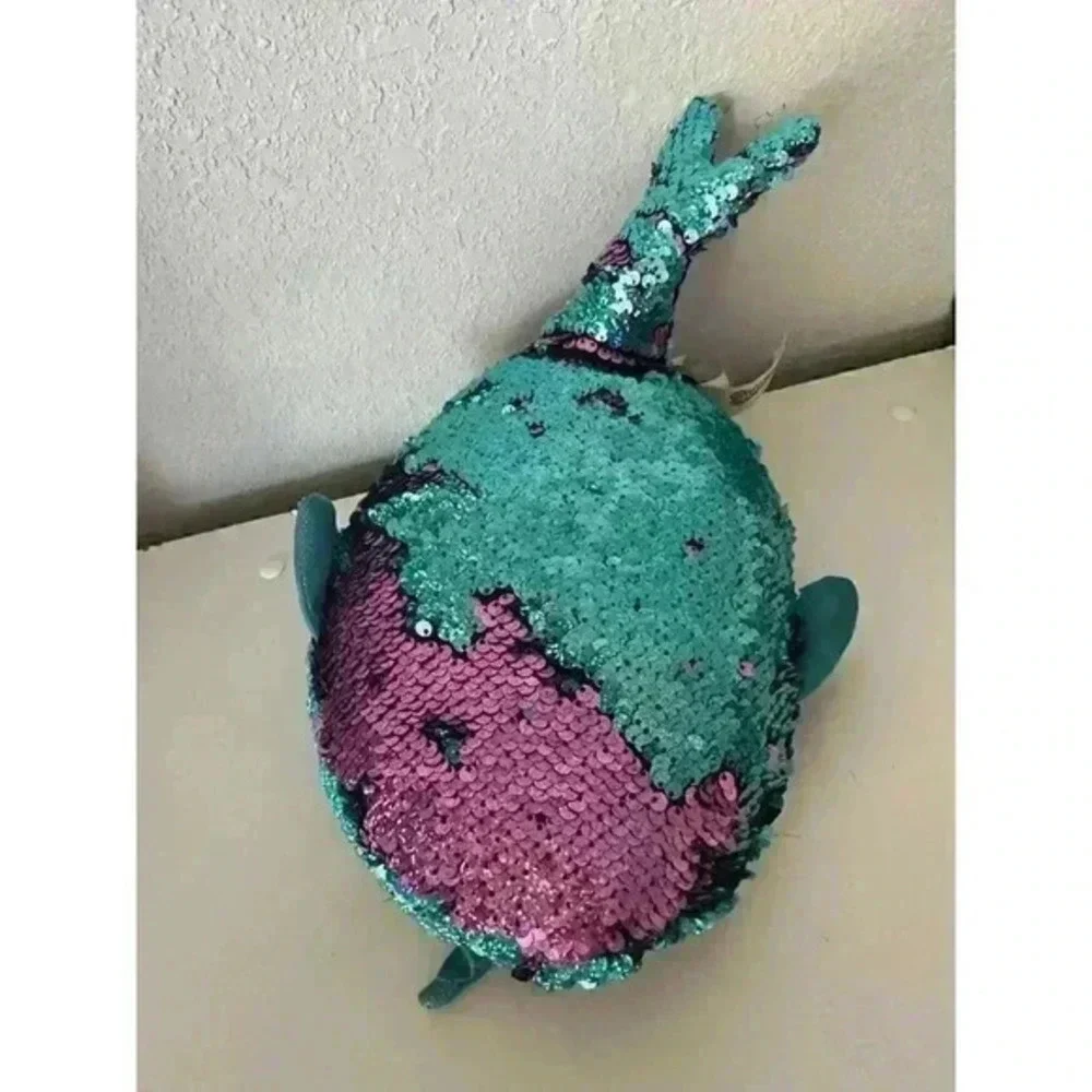 Shimmeez Narwal Plush Blue Purple Flip Sequined Shimmer Stuffed Animal Whale Toy